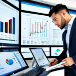 A professional male Business Analyst in a modest business suit, wearing a crisp shirt, fully clothed, appropriate attire, professional dress. He stands thoughtfully in front of a large, interactive digital display showing complex business process flowcharts and data visualizations. He is looking at the screen with an analytical expression, holding a digital pen. The setting is a modern, brightly lit open-plan office with sleek desks and glass partitions, hinting at innovation. safe for work, appropriate content, fully clothed, professional, perfect anatomy, correct proportions, natural pose, well-formed hands, proper finger count, natural body proportions, high-quality professional photography, ultra-realistic.