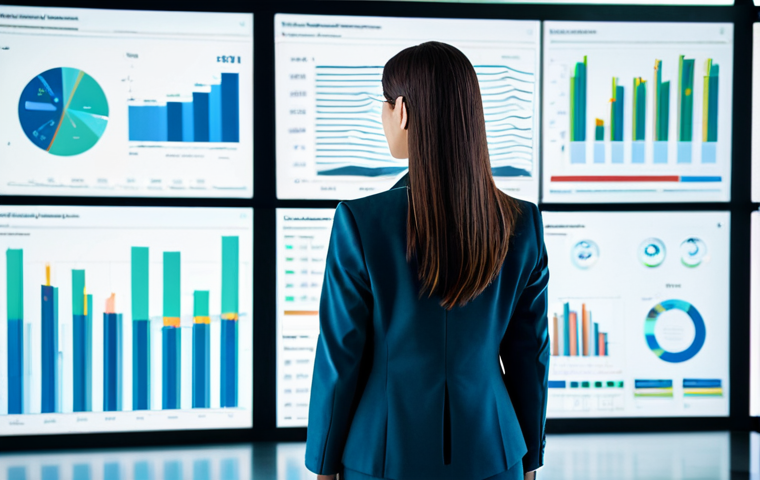 A professional business analyst in a modest, contemporary business suit, standing confidently in a bright, modern data analysis center. She is looking at a large holographic display showing intricate, glowing data visualizations, predictive analytics charts, and interconnected digital networks. The environment is sleek, futuristic, and filled with the soft glow of digital interfaces, emphasizing innovation and data-driven insights. fully clothed, appropriate attire, safe for work, professional dress, perfect anatomy, correct proportions, natural pose, well-formed hands, proper finger count, natural body proportions, professional photography, high quality, appropriate content.